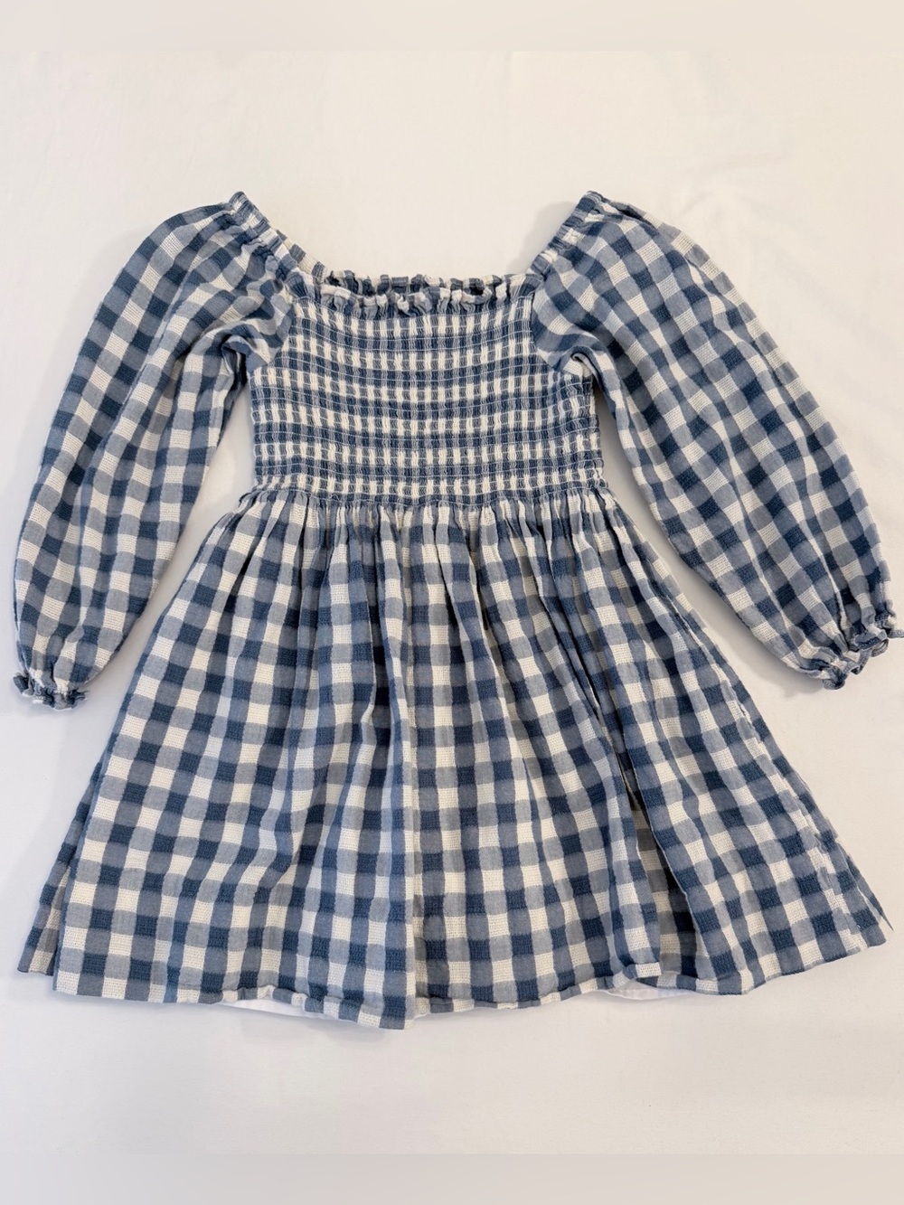 Cecil And Lou Girls’ Smocked Blue and White Long-sleeve Gingham Dress Size 8